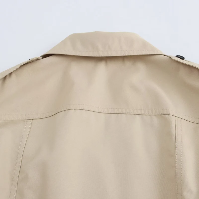 Damen Langer taillierter Trenchcoat mit Bindegürtel, Hemdkragen und Schulterpatten Drune
