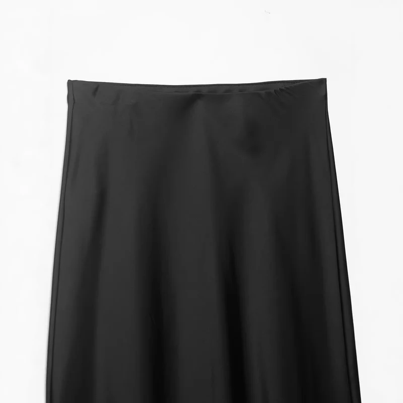 Damen Langer Satinrock mit feiner Spitze am Saum und leichter A-Linien-Silhouette Drune