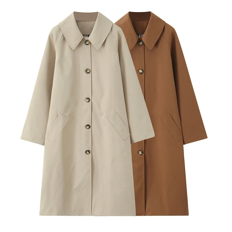 Damen Langer minimalistischer Trenchcoat mit weitem Kragen und gerader Silhouette Drune