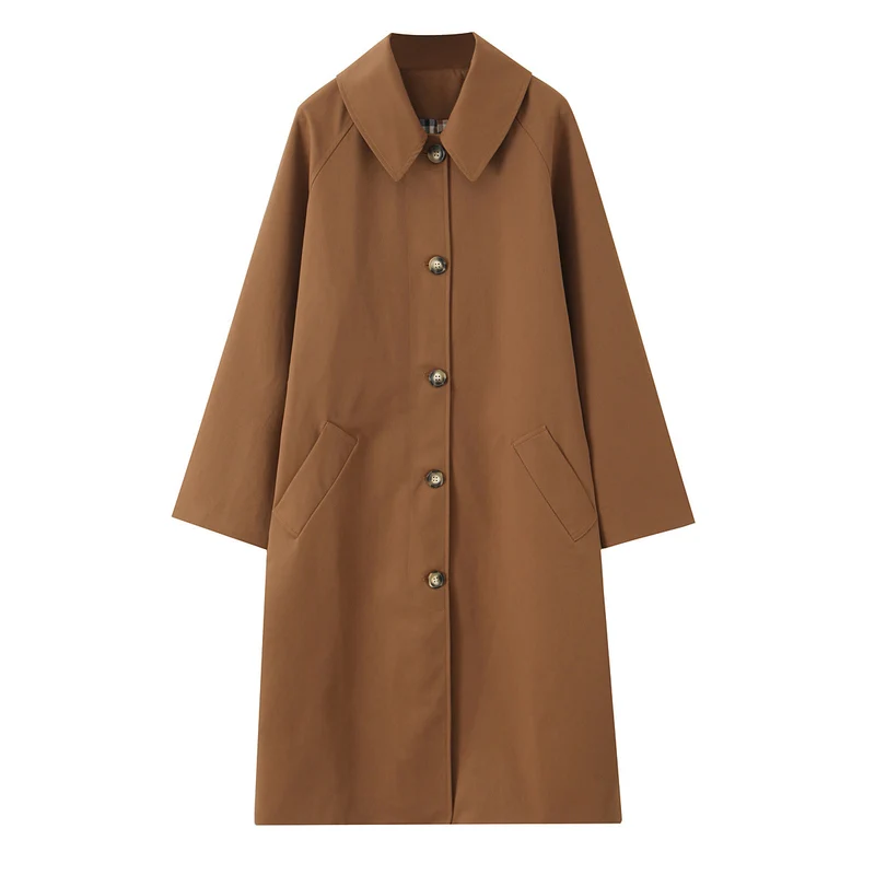 Damen Langer minimalistischer Trenchcoat mit weitem Kragen und gerader Silhouette Drune