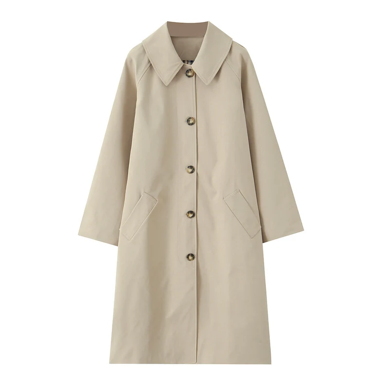 Damen Langer minimalistischer Trenchcoat mit weitem Kragen und gerader Silhouette Drune