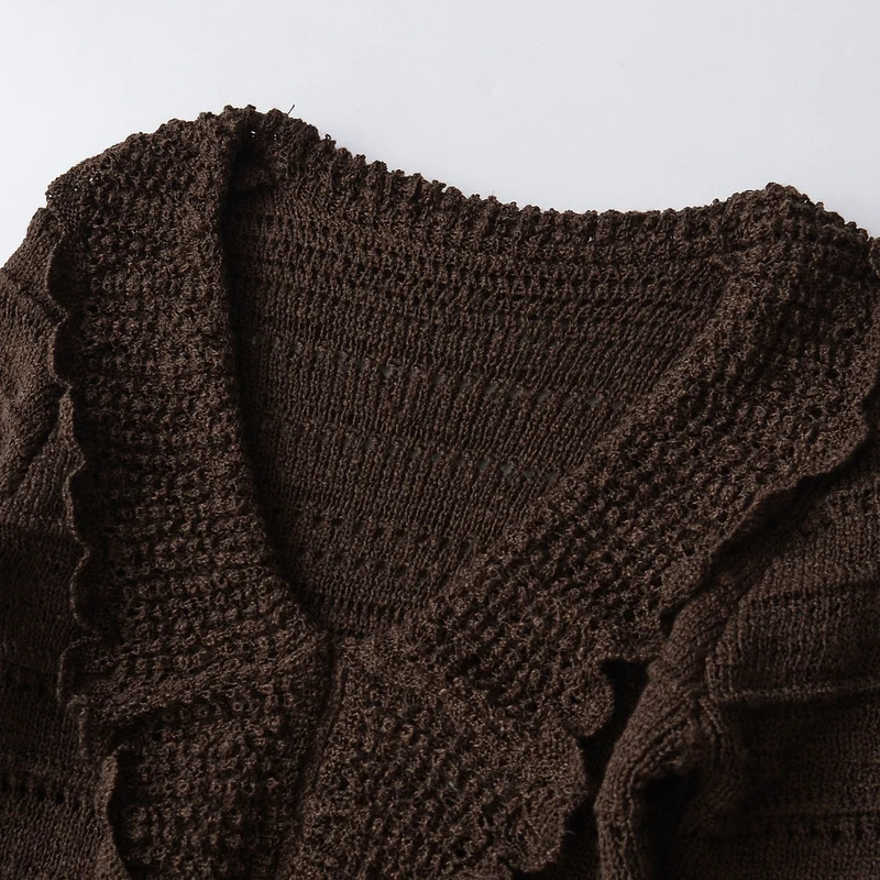 Damen Langer gehäkelter Cardigan mit geschwungenem Schalkragen Drune
