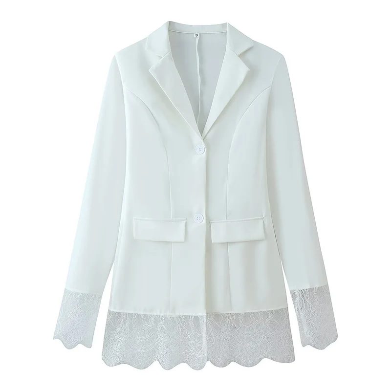 Damen Langblazer mit Spitzenbesatz an Saum und Manschetten, taillierter Schnitt Drune