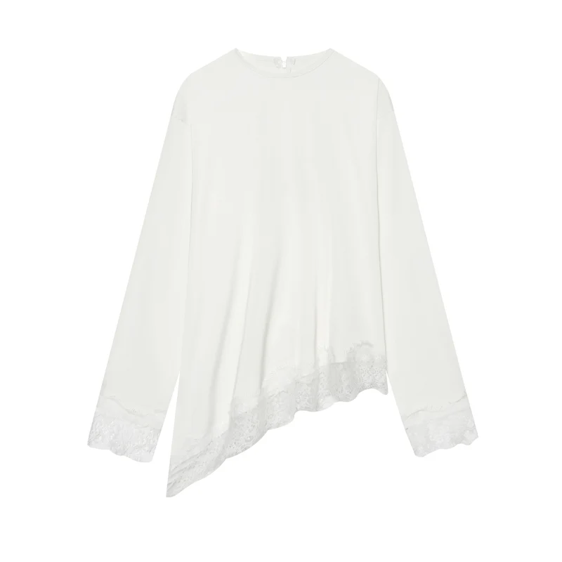 Damen Langarmshirt mit asymmetrischem Saum und Spitzenbesatz Drune