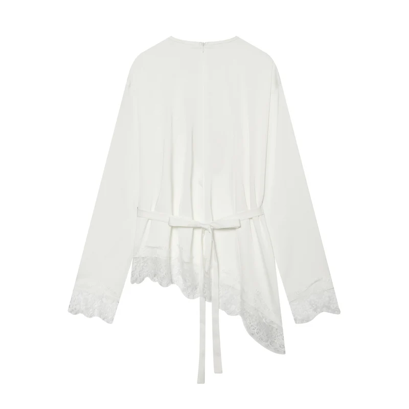 Damen Langarmshirt mit asymmetrischem Saum und Spitzenbesatz Drune