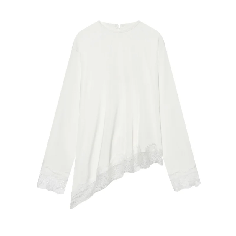 Damen Langarmshirt mit asymmetrischem Saum und Spitzenbesatz Drune