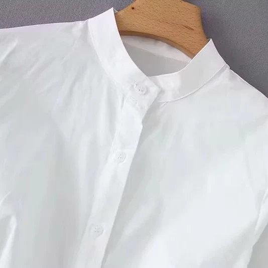 Damen Langärmlige Hemdbluse mit Stehkragen, Taillennaht und ausgestelltem Peplum Drune