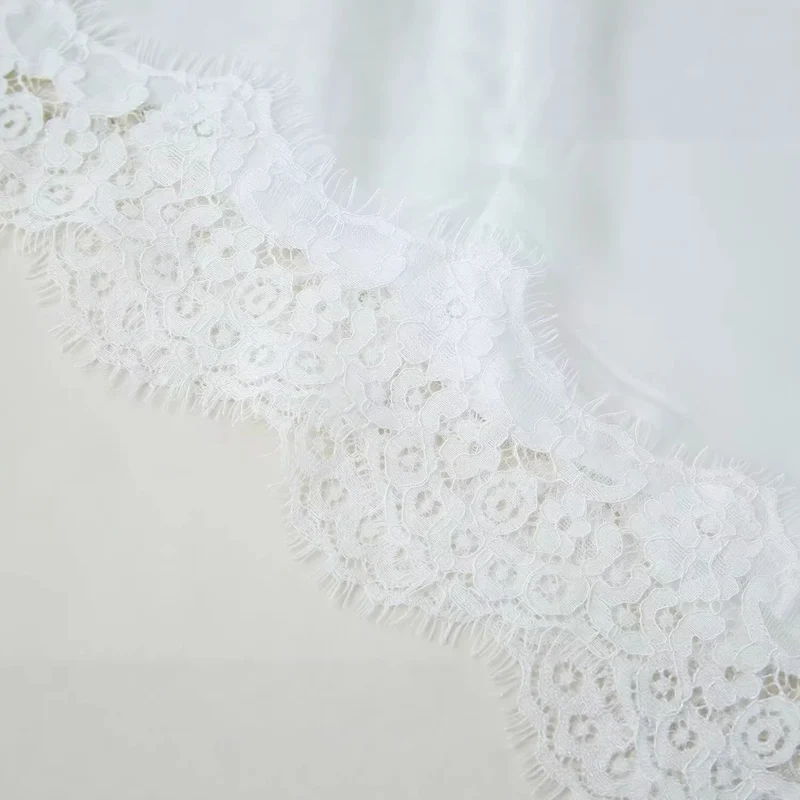 Damen Langärmlige Bluse mit Taillenband und Spitzenbesatz Drune