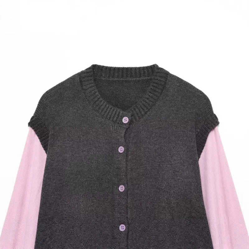 Damen Lagenlook-Strickcardigan mit gestreiftem Westeinsatz und Volumenärmeln Drune