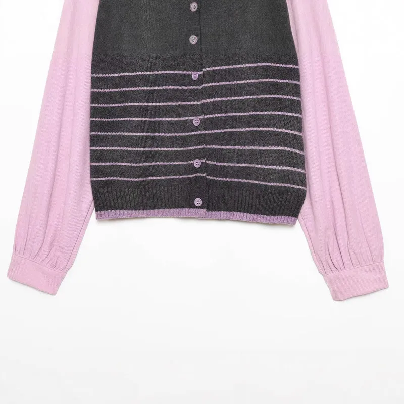 Damen Lagenlook-Strickcardigan mit gestreiftem Westeinsatz und Volumenärmeln Drune