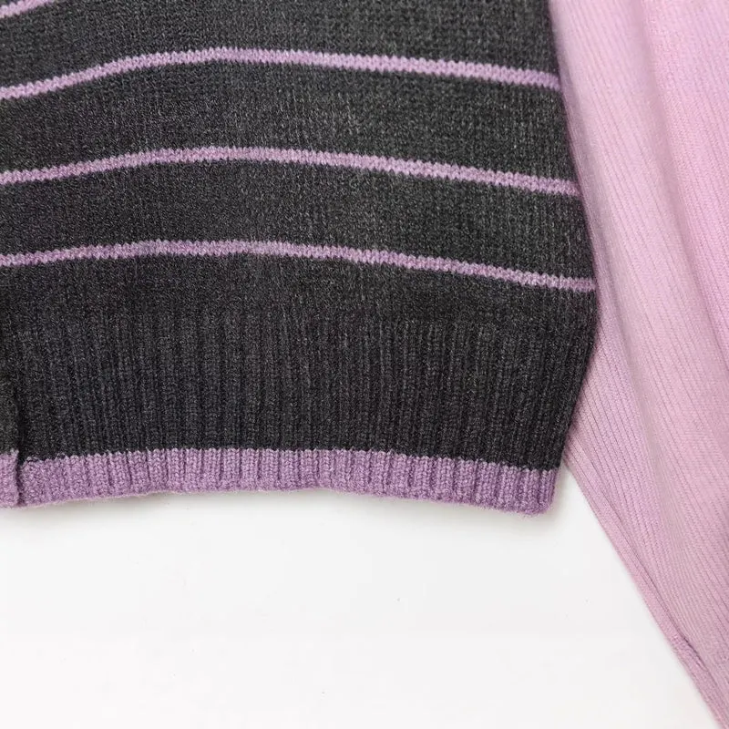Damen Lagenlook-Strickcardigan mit gestreiftem Westeinsatz und Volumenärmeln Drune