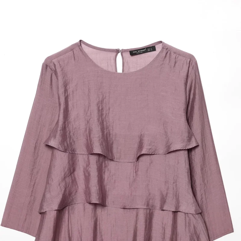Damen Lagenlook Chiffonbluse mit Volants und asymmetrischem Saum Drune