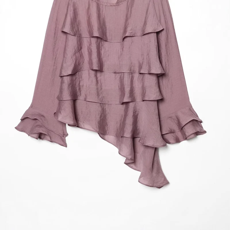 Damen Lagenlook Chiffonbluse mit Volants und asymmetrischem Saum Drune