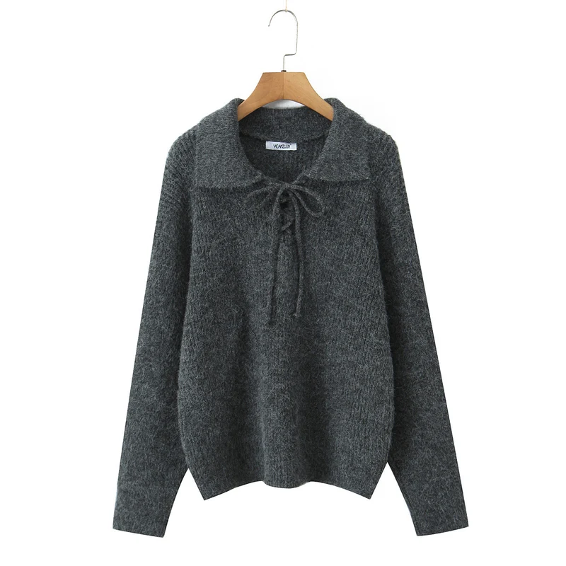 Damen Kuscheliger Strickpullover mit breitem Polokragen und Kordelbindung Drune