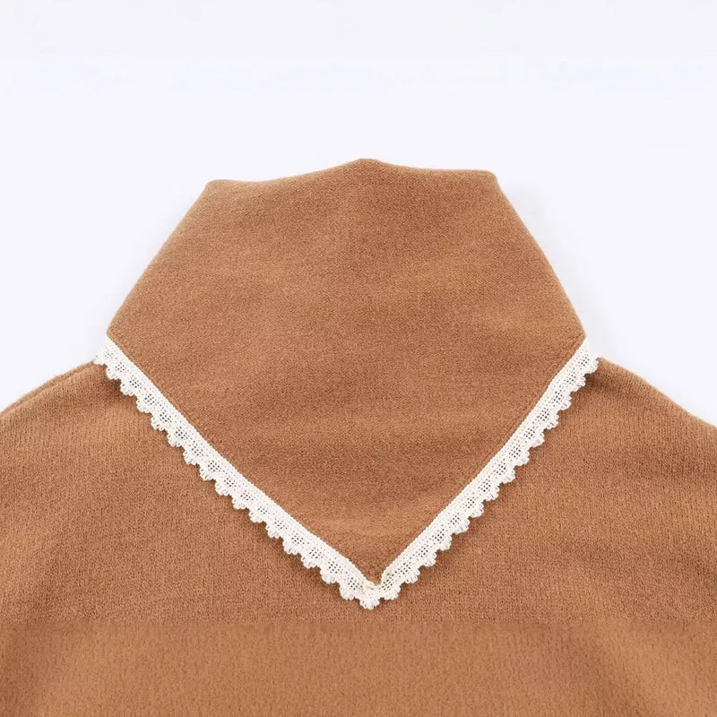 Damen Kuscheliger Oversize-Pullover mit Spitzeneinfassung Drune