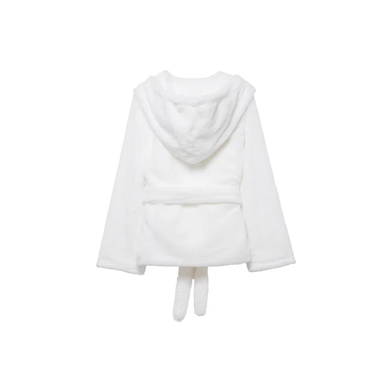 Damen Kuschelige Kunstfell-Kurzjacke mit Schalkapuze und Schleifen-Taillengürtel Drune