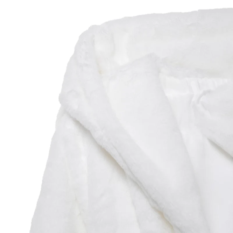 Damen Kuschelige Kunstfell-Kurzjacke mit Schalkapuze und Schleifen-Taillengürtel Drune