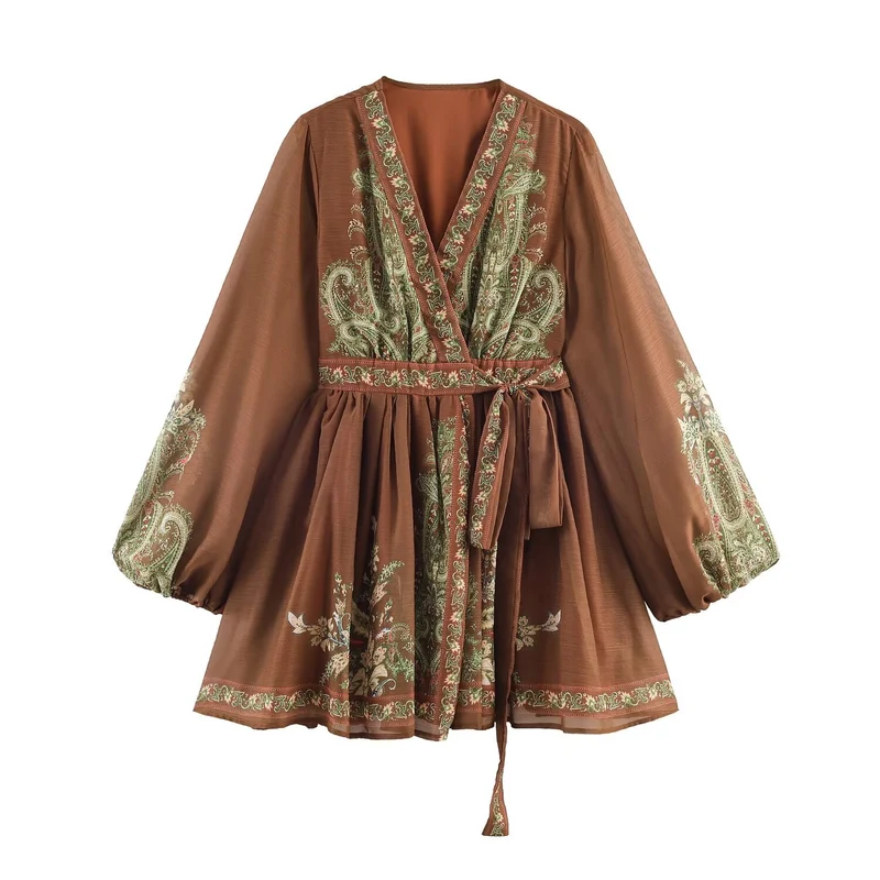 Damen Kurzrobe mit aufwändiger Stickerei im Boho‑Kimono‑Stil Drune