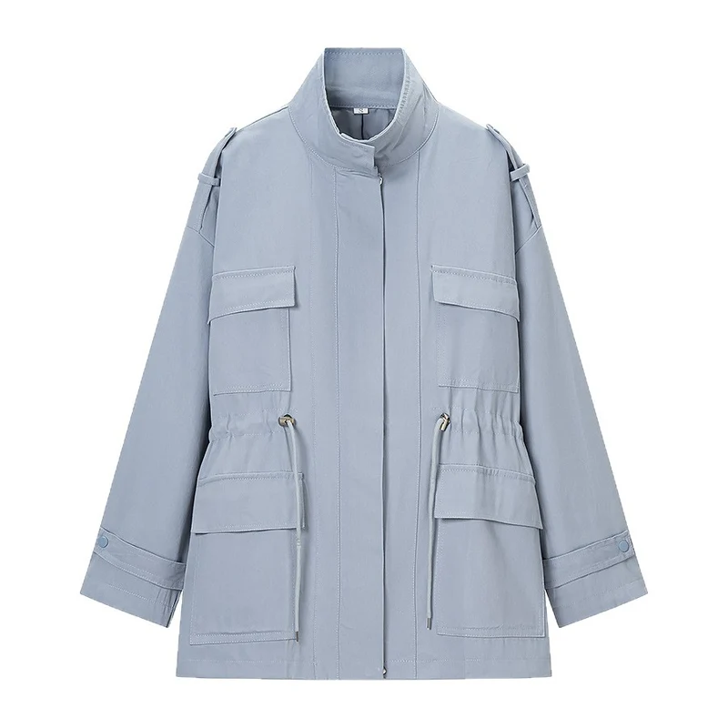 Damen Kurzparka mit hohem Stehkragen, Tunnelzug und Mehrfachtaschen Drune