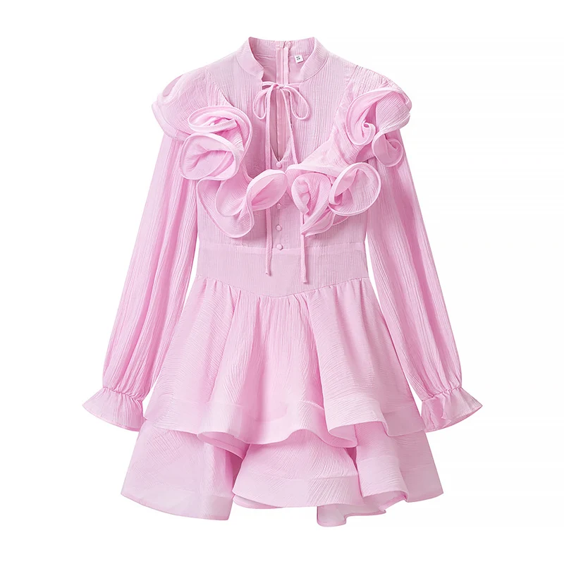 Damen Kurzkleid mit voluminösen Rüschen, gerafftem Taillenband und strukturierter Plisseeoptik Drune