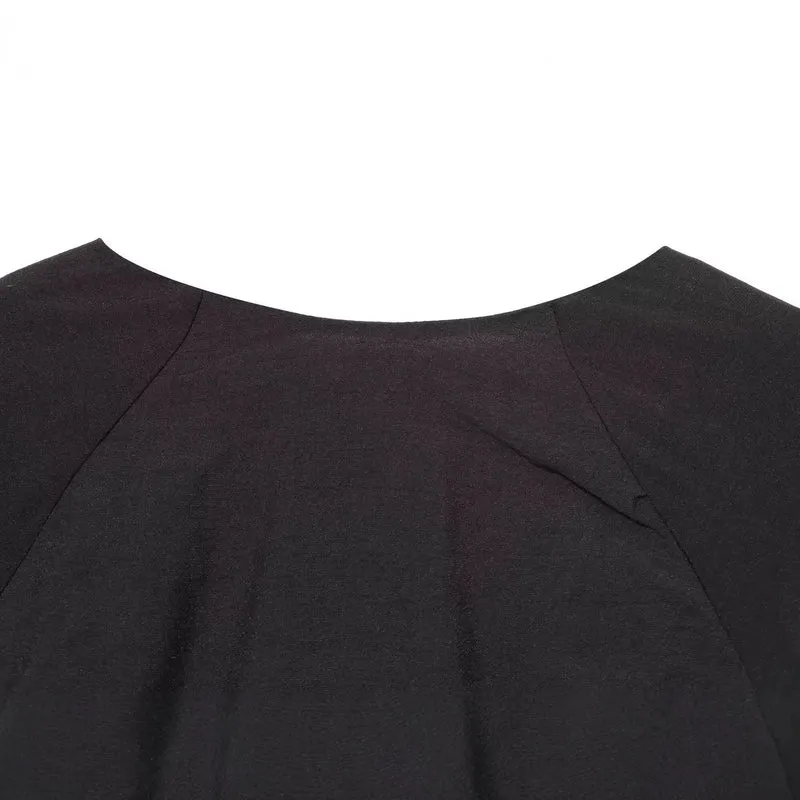 Damen Kurzkleid mit tiefem V‑Ausschnitt, Empire‑Taillenband und weiten Ballonärmeln Drune