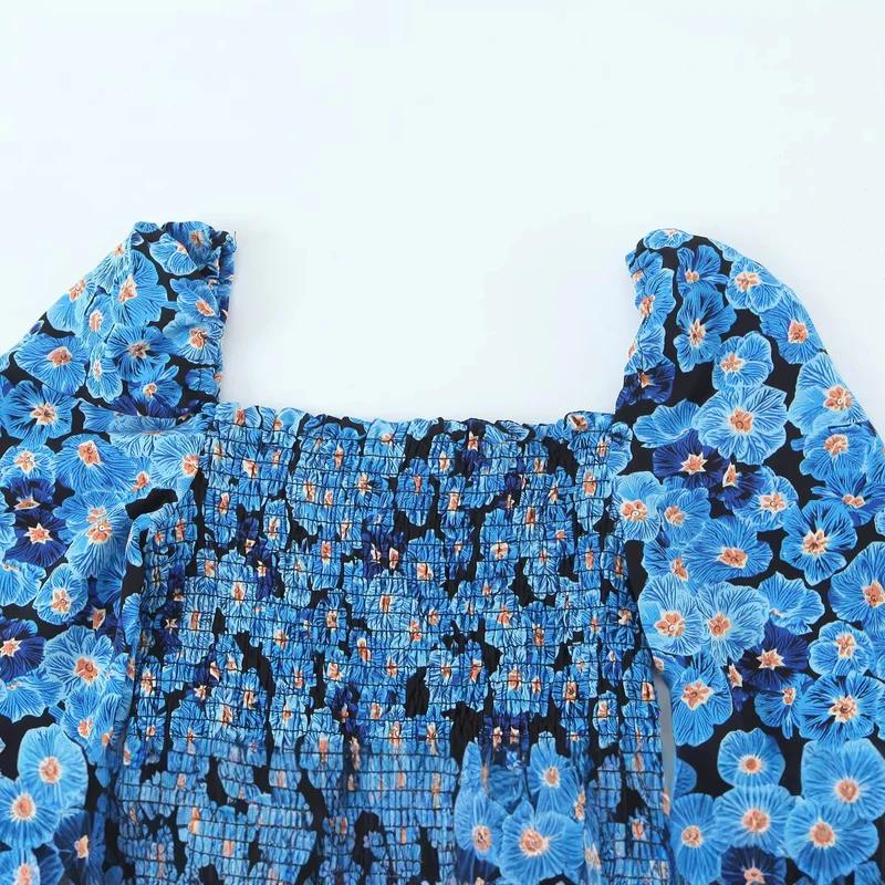Damen Kurzkleid mit Carmen-Ausschnitt, Smokoberteil und Volantrock Drune