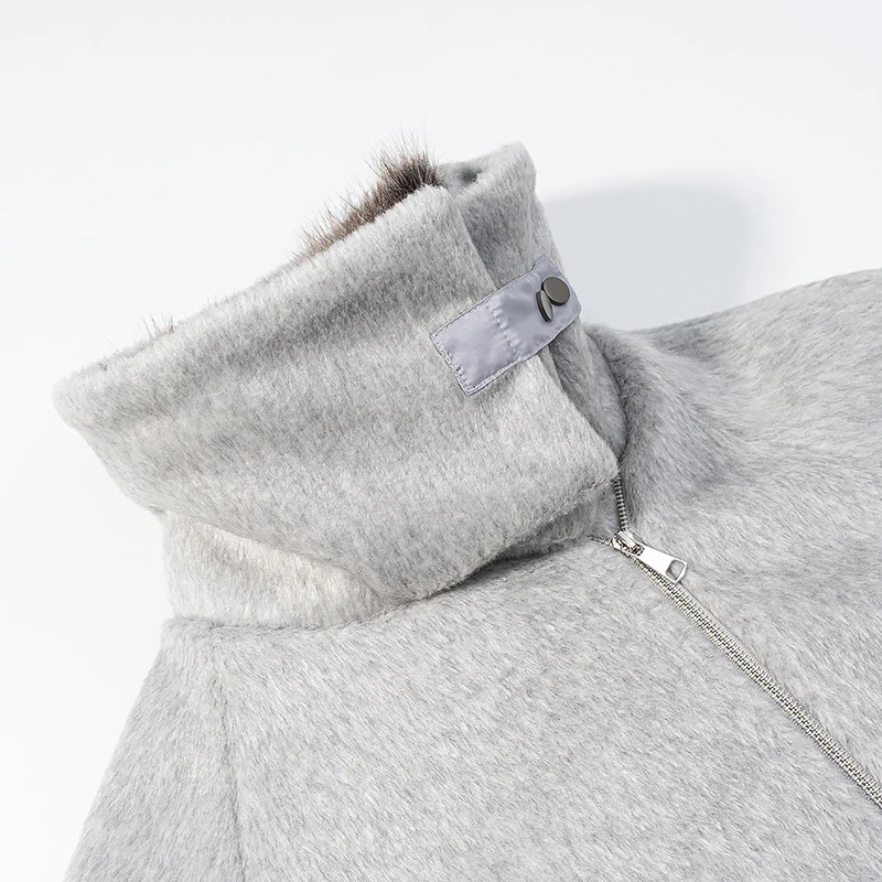 Damen Kurzjacke mit voluminösem Kunstfellkragen und Oversize-Schnitt Drune