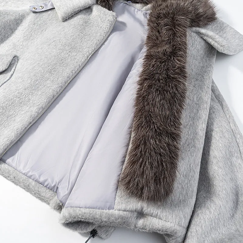 Damen Kurzjacke mit voluminösem Kunstfellkragen und Oversize-Schnitt Drune