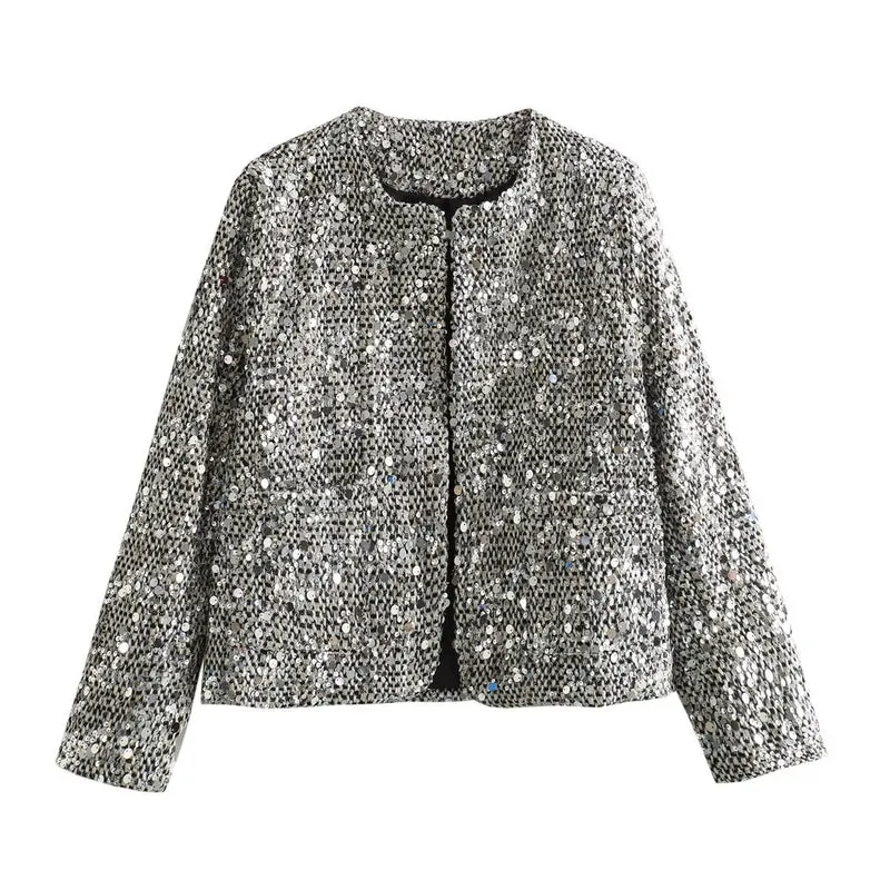 Damen Kurzjacke mit Paillettenbesatz und Bouclé-Struktur Drune