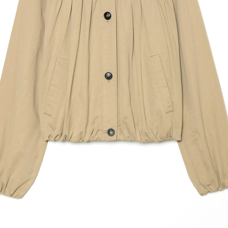 Damen Kurzjacke mit geraffter Brustpartie, Tunnelzugsaum und Ballonärmeln Drune