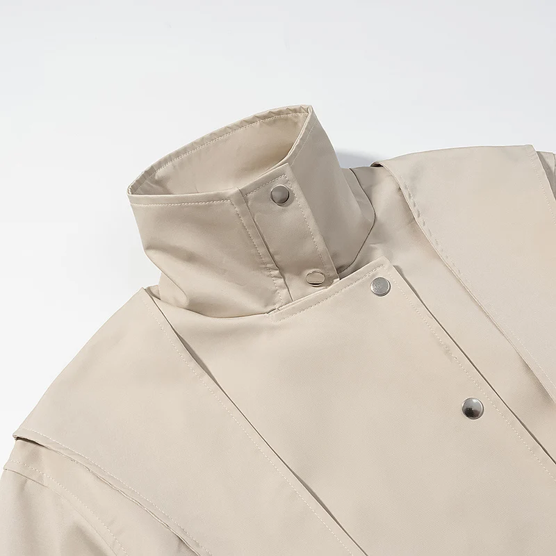 Damen Kurzjacke mit Cape-Schulter, Stehkragen und Taillengürtel Drune