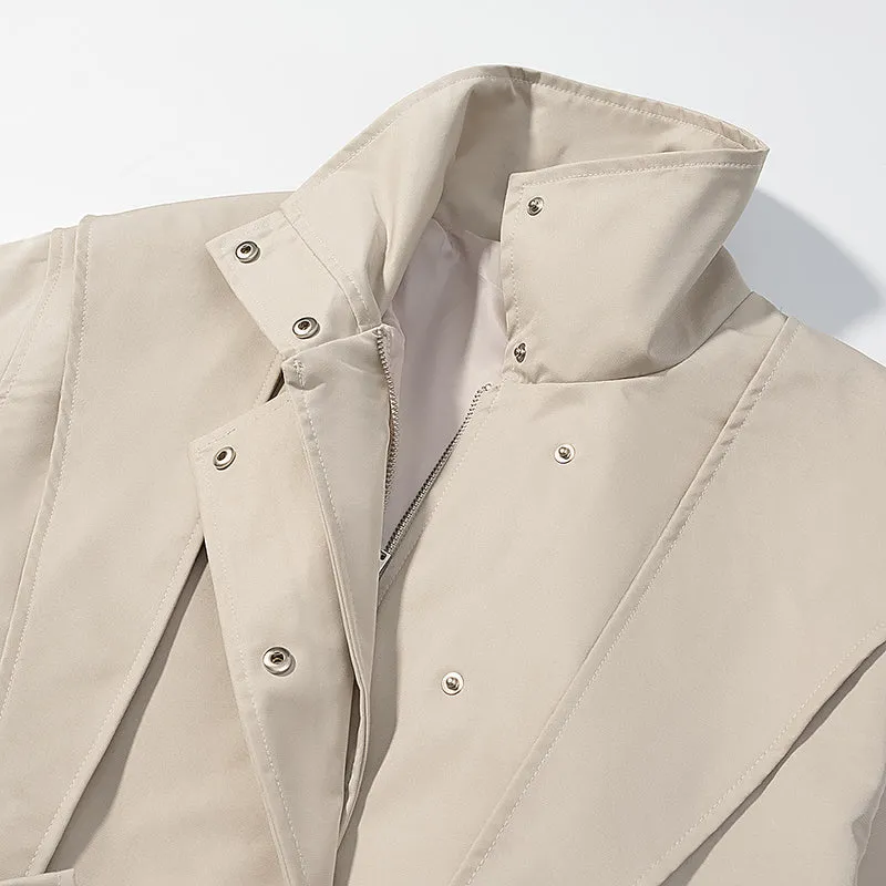 Damen Kurzjacke mit Cape-Schulter, Stehkragen und Taillengürtel Drune