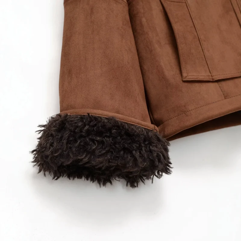 Damen Kurzjacke in Lammfelloptik mit voluminösem Schalkragen Drune