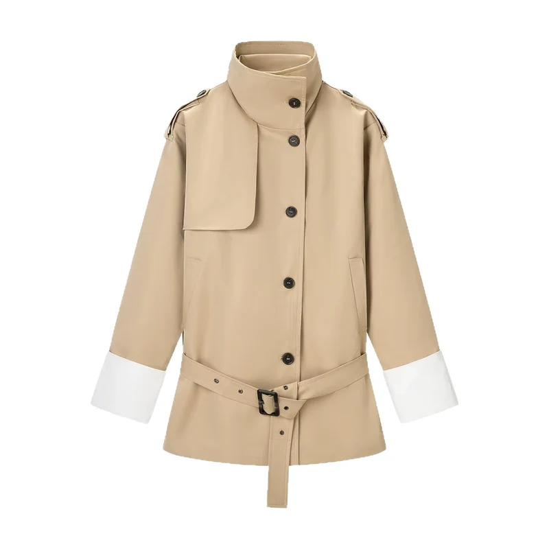 Damen Kurzjacke im Safari‑Stil mit Taillengürtel und übergroßen Manschetten Drune