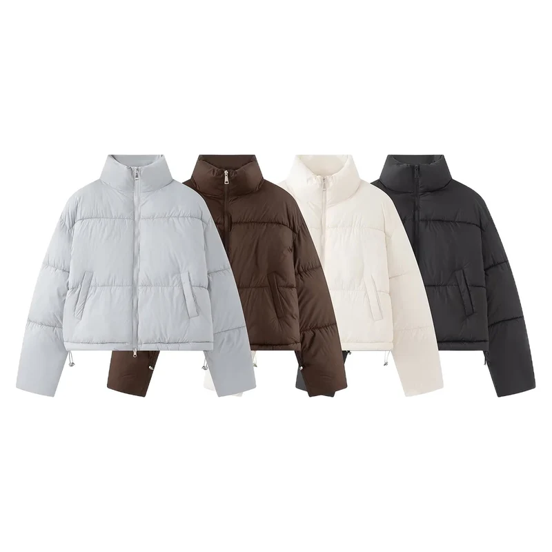 Damen Kurzjacke im Oversized-Boxy-Pufferstil mit hohem Stehkragen Drune