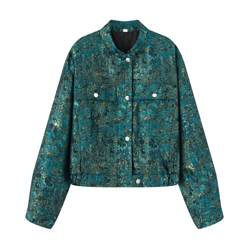 Damen Kurzjacke im Oversize-Boxy-Schnitt mit strukturierter Metallic-Optik Drune
