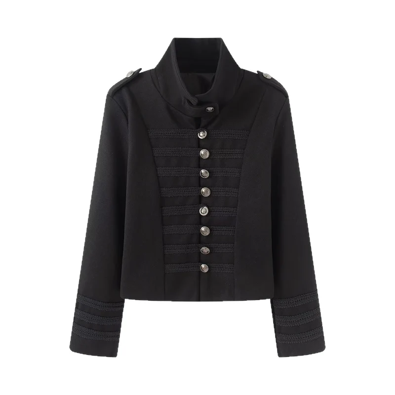 Damen Kurzjacke im Military‑Stil mit Stehkragen und Zierknopfleiste Drune