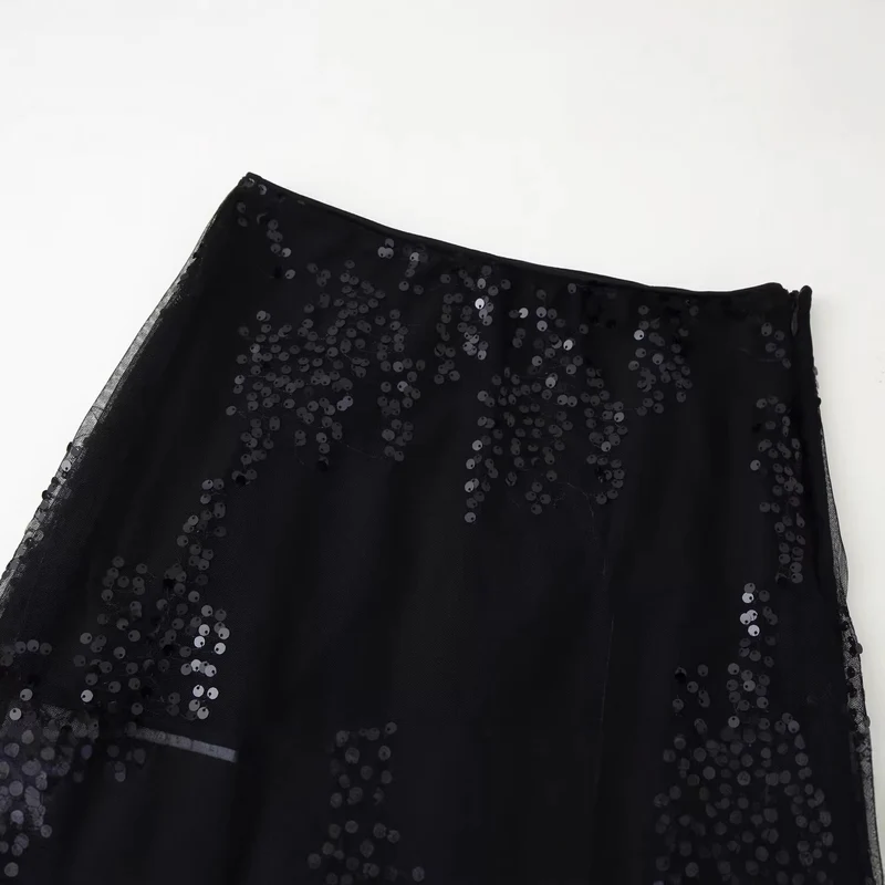 Damen Maxirock aus Tüll mit Paillettenbesatz und innenliegendem Mini-Futter Drune