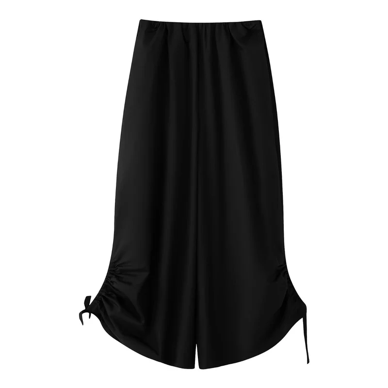 Damen Maxirock aus Satin mit seitlicher Raffung und Bindebändern Drune