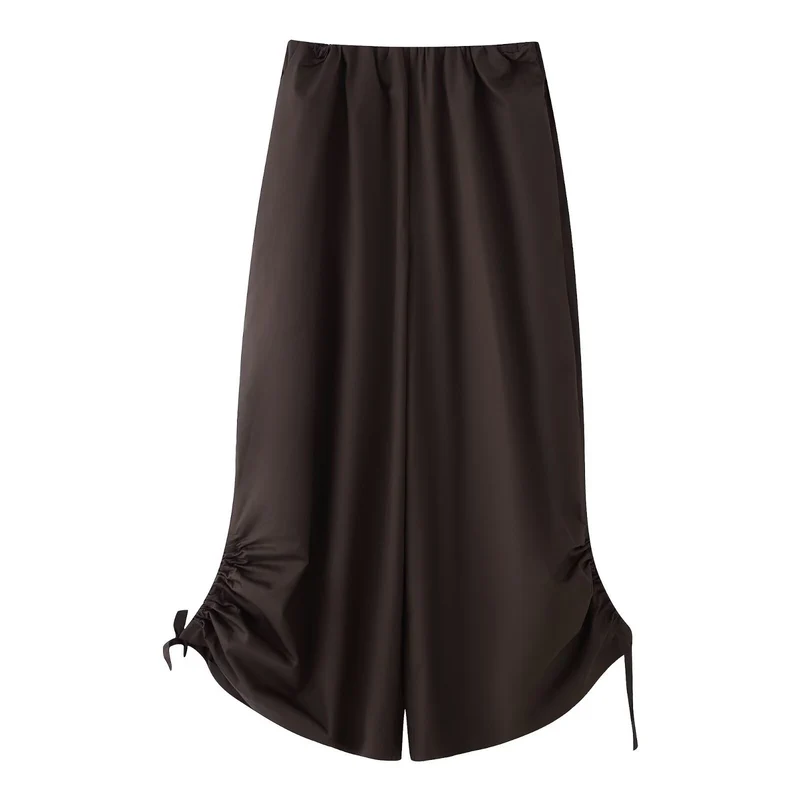 Damen Maxirock aus Satin mit seitlicher Raffung und Bindebändern Drune