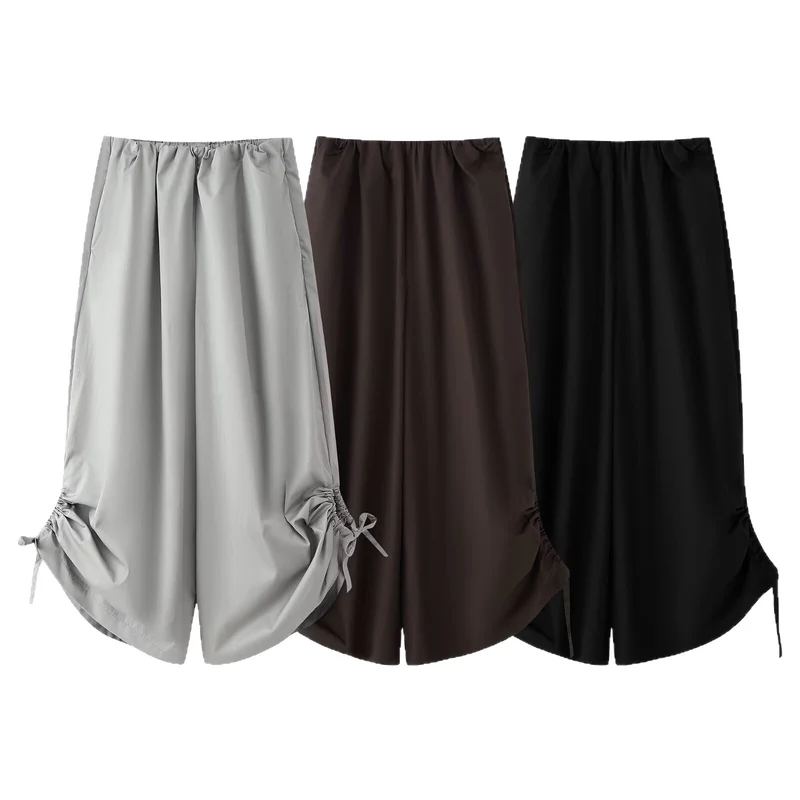 Damen Maxirock aus Satin mit seitlicher Raffung und Bindebändern Drune