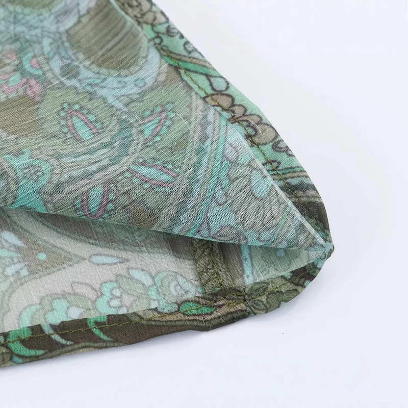 Damen Maxikleid mit Paisley-Print, transparentem Chiffon und Ballonärmeln Drune