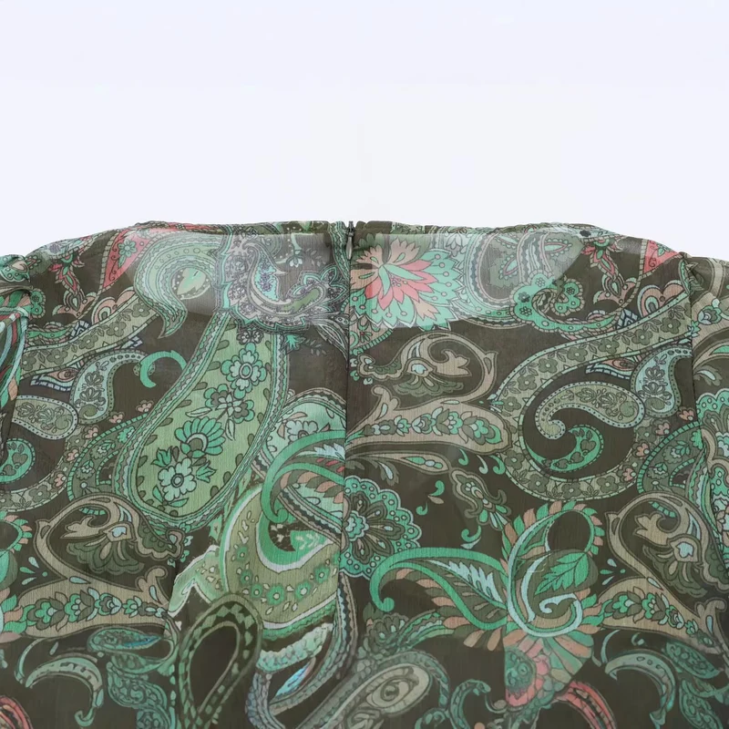 Damen Maxikleid mit Paisley-Print, transparentem Chiffon und Ballonärmeln Drune