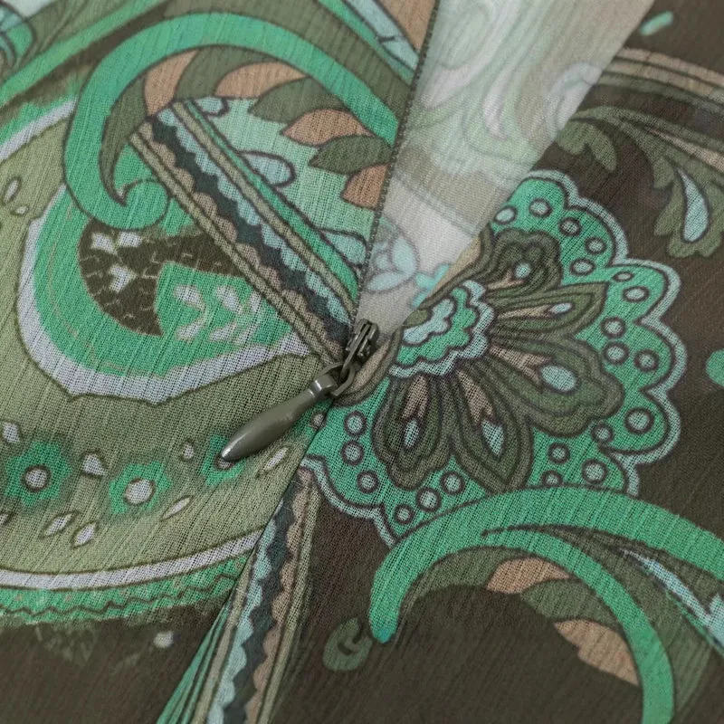 Damen Maxikleid mit Paisley-Print, transparentem Chiffon und Ballonärmeln Drune