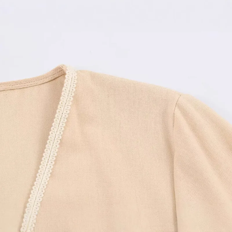 Damen Maxikleid-Kaftan mit Trompetenärmeln und Palmenstickerei Drune