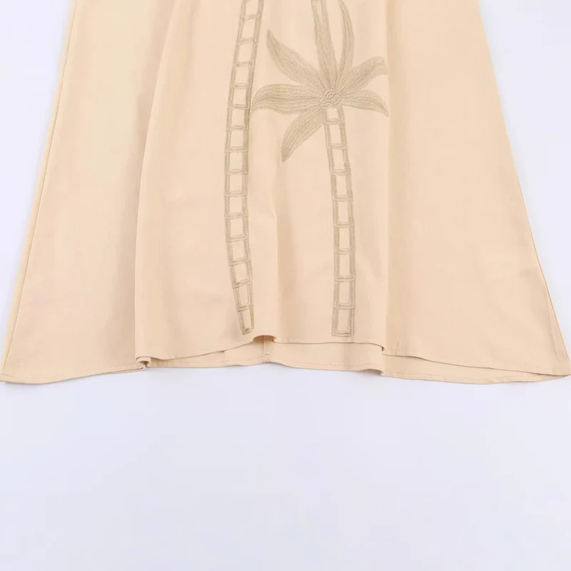 Damen Maxikleid-Kaftan mit Trompetenärmeln und Palmenstickerei Drune