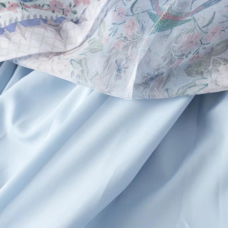 Damen Maxikleid im Vintage‑Print mit Stehkragen, Glockenärmeln und Taillengürtel Drune