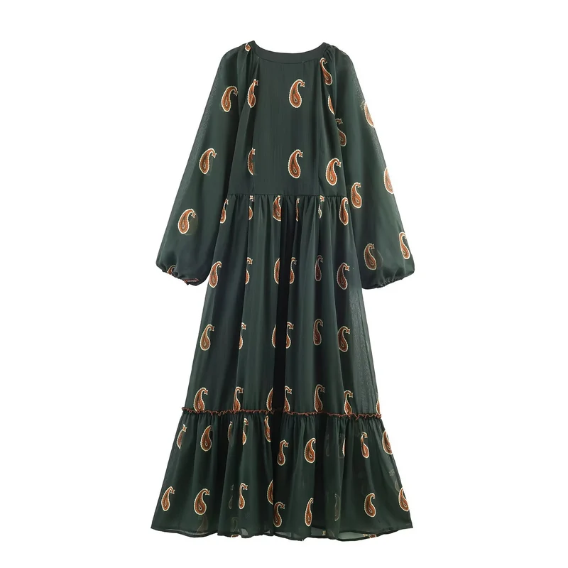 Damen Maxikleid im Boho‑Stil mit Paisley‑Print und V‑Ausschnitt Drune
