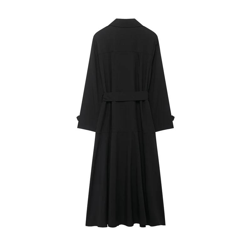 Damen Maxi-Trench mit taillierendem Bindegürtel und doppelter Knopfleiste Drune