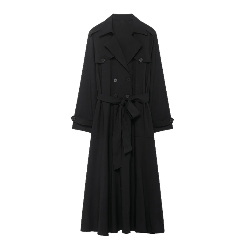 Damen Maxi-Trench mit taillierendem Bindegürtel und doppelter Knopfleiste Drune